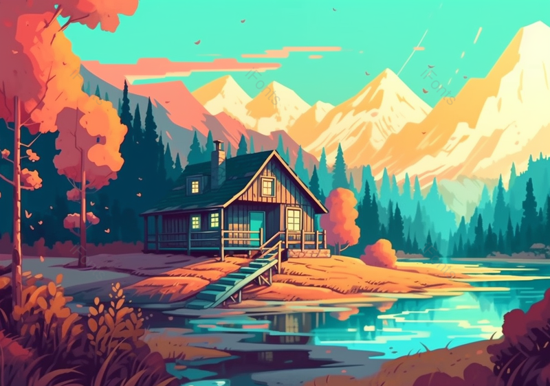 森林中的小房子背景,插画/手绘图,插画/手绘图库,插画/手绘图下载,插画/手绘